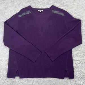 Johnny Was Sweater Womens L Purple Mishika Waffle Pullover Wool Cashmere Blend